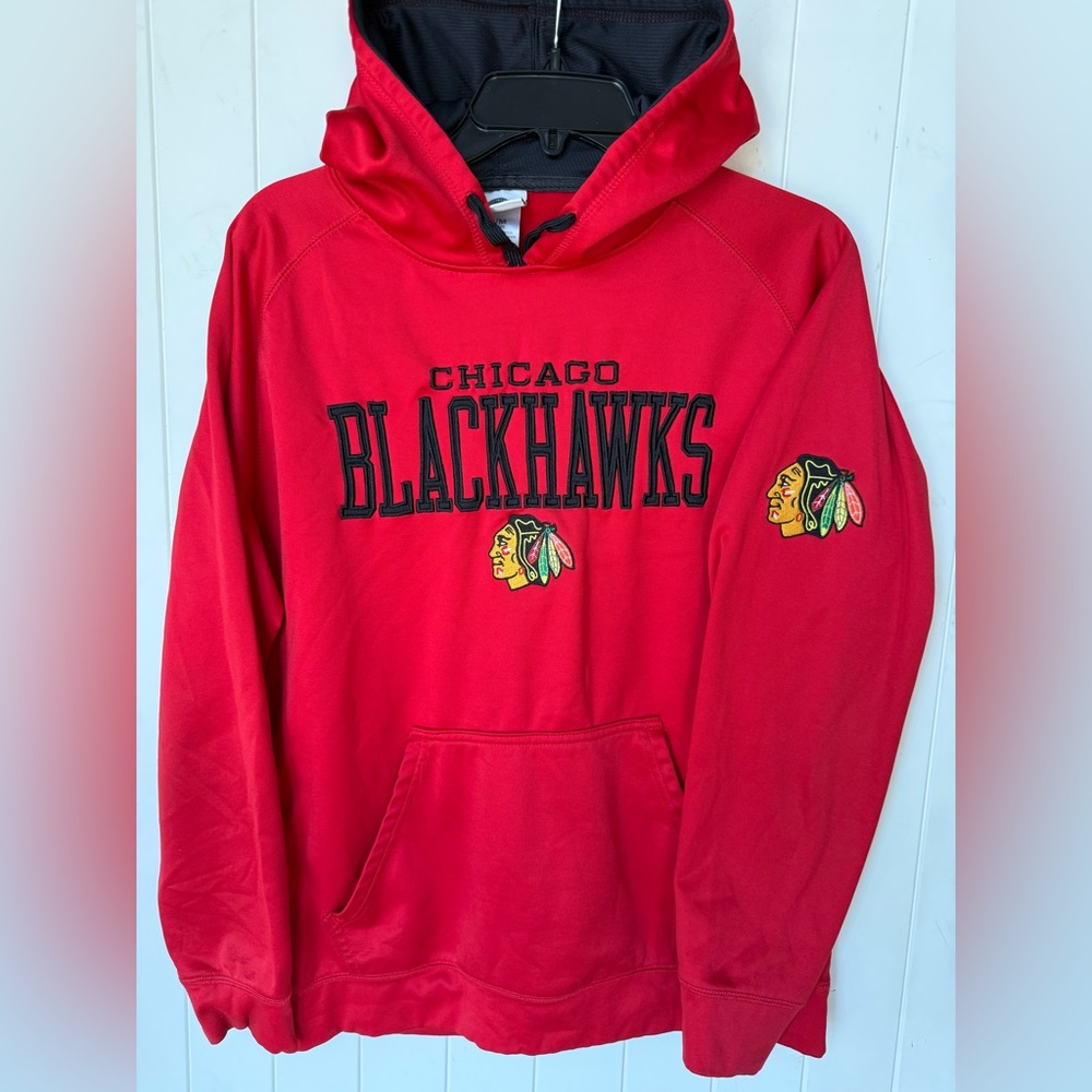 NHL Blackhawks embroidered Red and Black Jersey hoodie size Medium